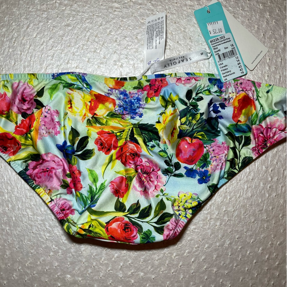 NWT Seafolly Summer Garden Sweetheart Hipster Bottoms Size US 12 Floral Ruched - Picture 7 of 10